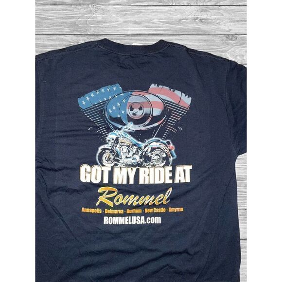 Motorcycle Dealership America Patriotic T Shirt Rommel USA Men’s Size L Black - Picture 2 of 6